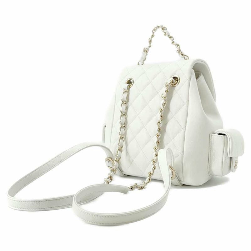 シャネル リュック マトラッセ ココマーク マルチポケット キャビアスキン AS4399  バックパック バッグ 白