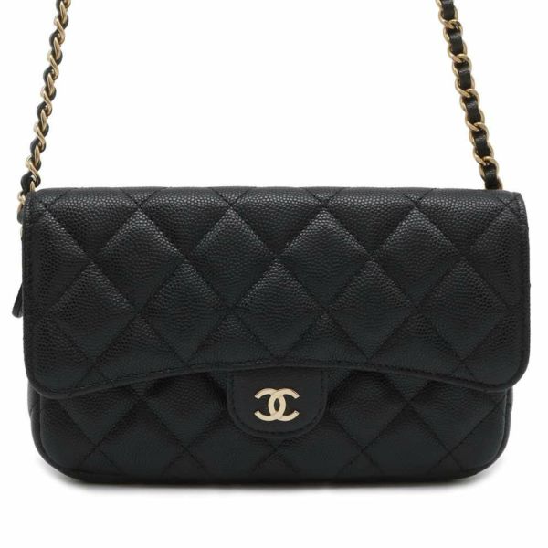 シャネル チェーンウォレット マトラッセ ココマーク キャビアスキン AP2096 CHANEL 財布 フラップフォンケース バッグ 黒