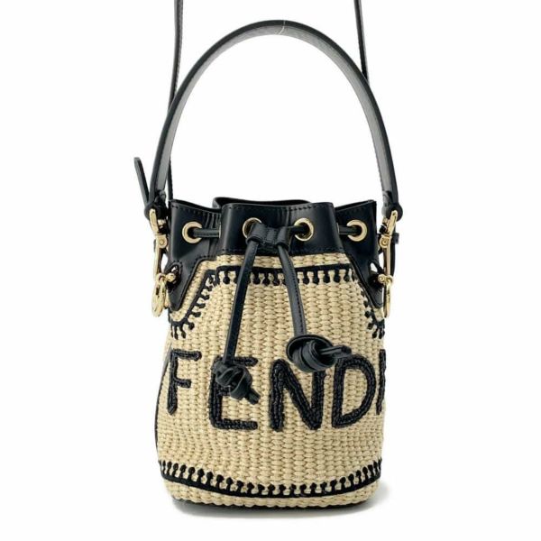 フェンディ ショルダーバッグ モン トレゾール ミニ ラフィア レザー 8BS010 FENDI 2wayハンドバッグ 黒