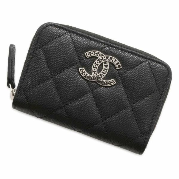 シャネル コインケース マトラッセ ジップ コインパース ココマーク キャビアスキン AP3830 CHANEL 財布 黒