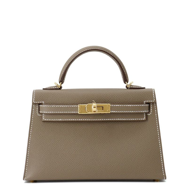 エルメス ハンドバッグ ミニケリー2 外縫い エトゥープ/ゴールド金具 エプソン K刻印 2wayショルダー