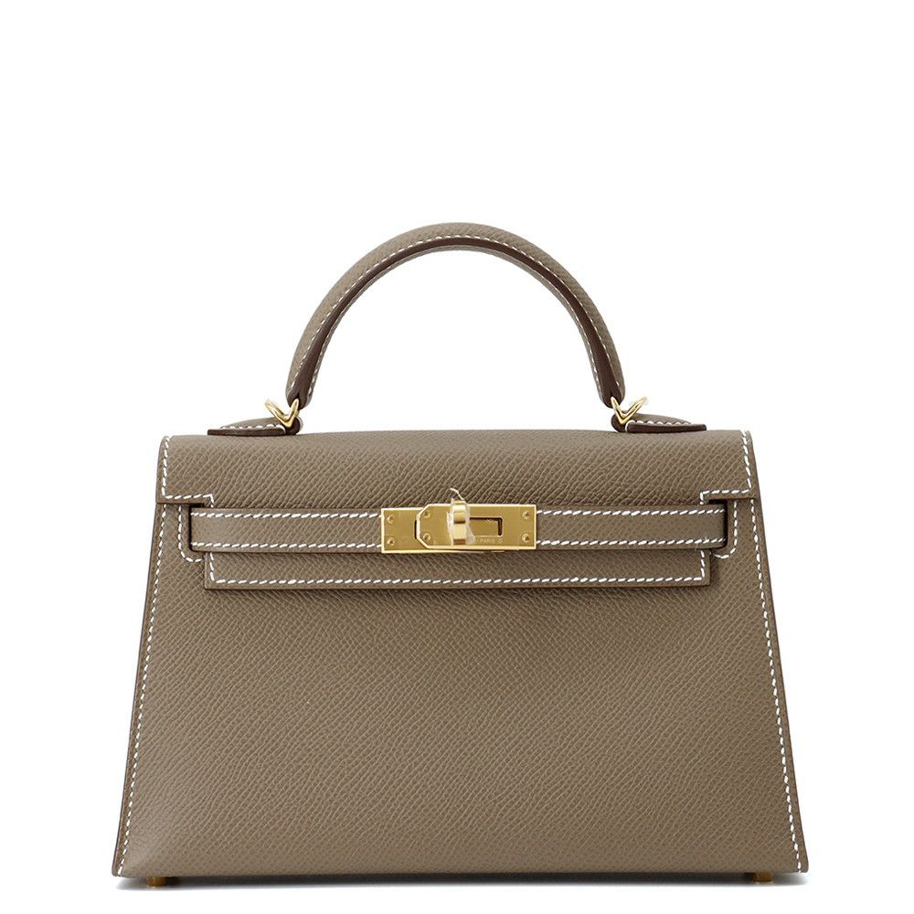 エルメス ハンドバッグ ミニケリー2 外縫い エトゥープ/ゴールド金具 エプソン K刻印 2wayショルダー