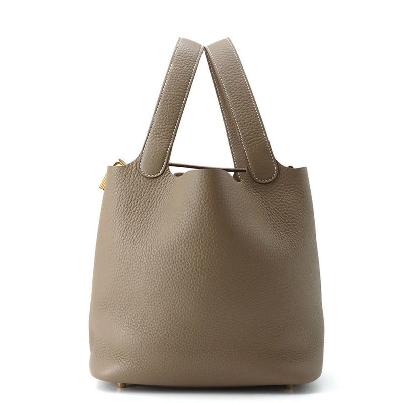 エルメス ハンドバッグ ピコタンロックMM エトゥープ/ゴールド金具 トリヨンクレマンス W刻印 HERMES トートバッグ