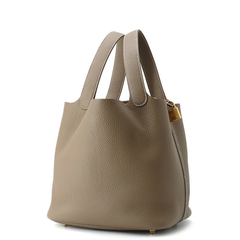 エルメス ハンドバッグ ピコタンロックMM エトゥープ/ゴールド金具 トリヨンクレマンス W刻印 HERMES トートバッグ