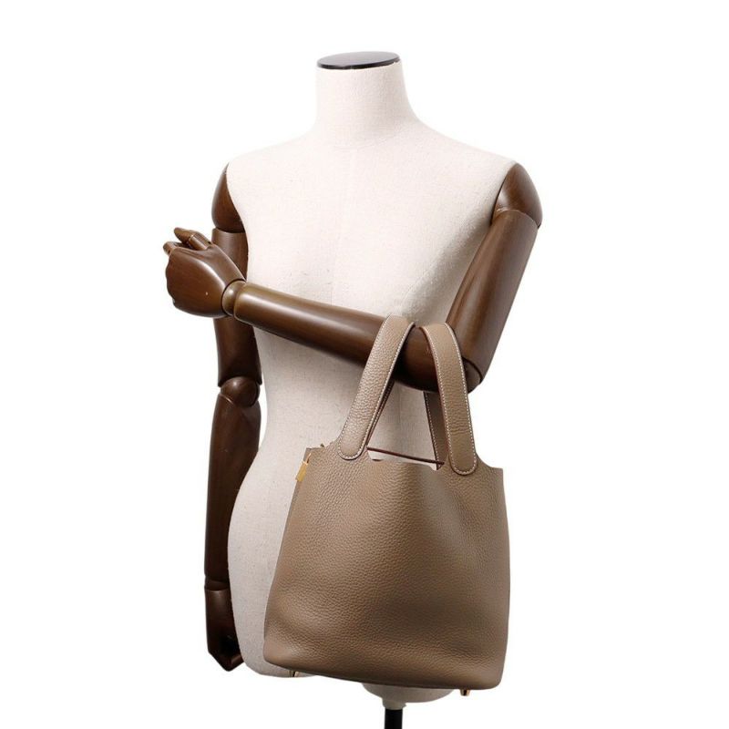 エルメス ハンドバッグ ピコタンロックMM エトゥープ/ゴールド金具 トリヨンクレマンス W刻印 HERMES トートバッグ