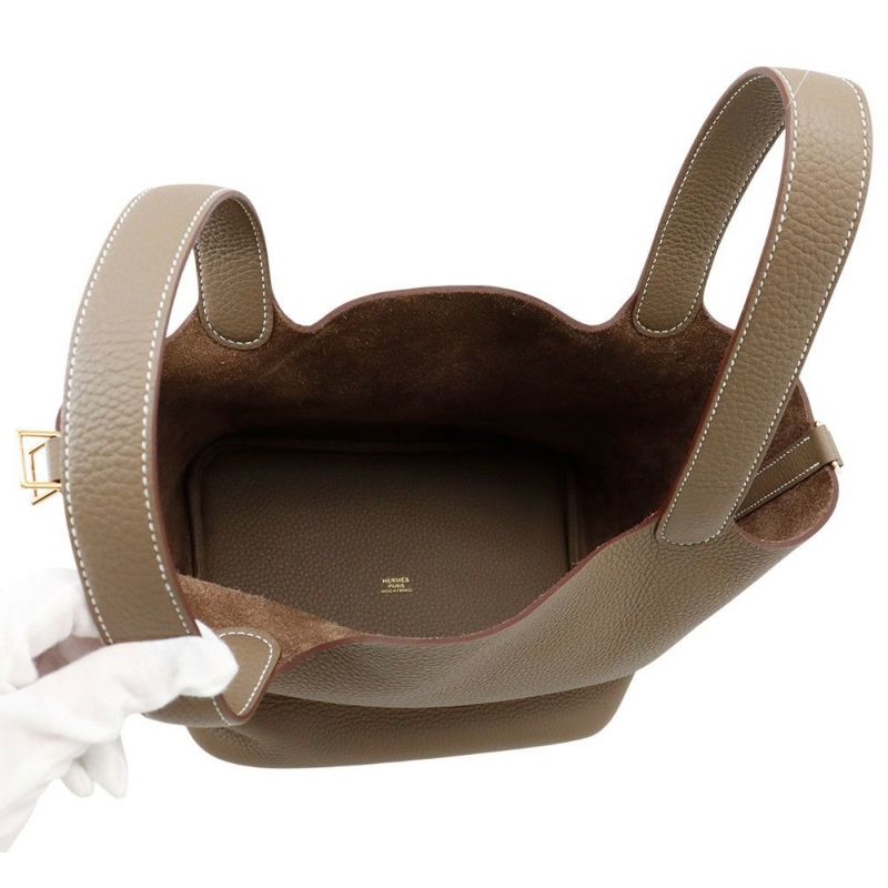 エルメス ハンドバッグ ピコタンロックMM エトゥープ/ゴールド金具 トリヨンクレマンス W刻印 HERMES トートバッグ