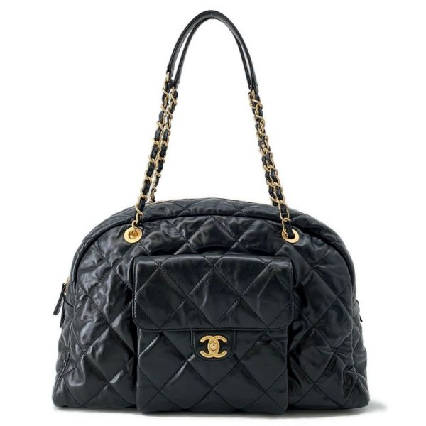 シャネル ショルダーバッグ ココマーク マトラッセ マキシボーリングバッグ カーフレザー AS4812  CHANEL 黒