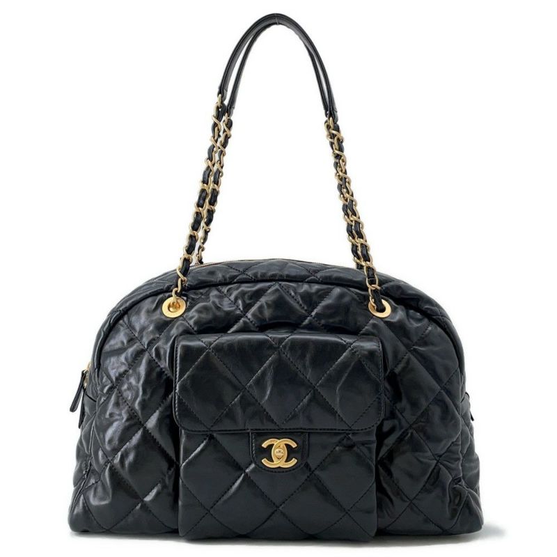 シャネル ショルダーバッグ ココマーク マトラッセ マキシボーリングバッグ カーフレザー AS4812  CHANEL 黒