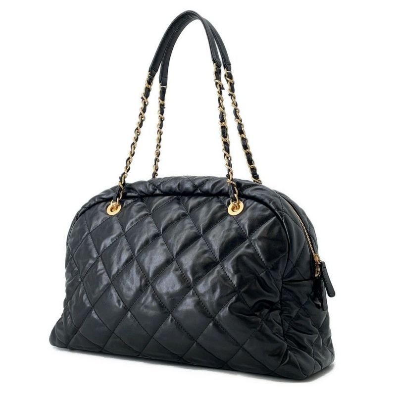 シャネル ショルダーバッグ ココマーク マトラッセ マキシボーリングバッグ カーフレザー AS4812  CHANEL 黒