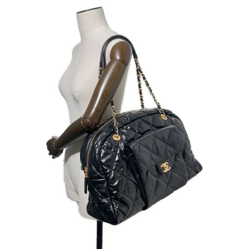 シャネル ショルダーバッグ ココマーク マトラッセ マキシボーリングバッグ カーフレザー AS4812  CHANEL 黒