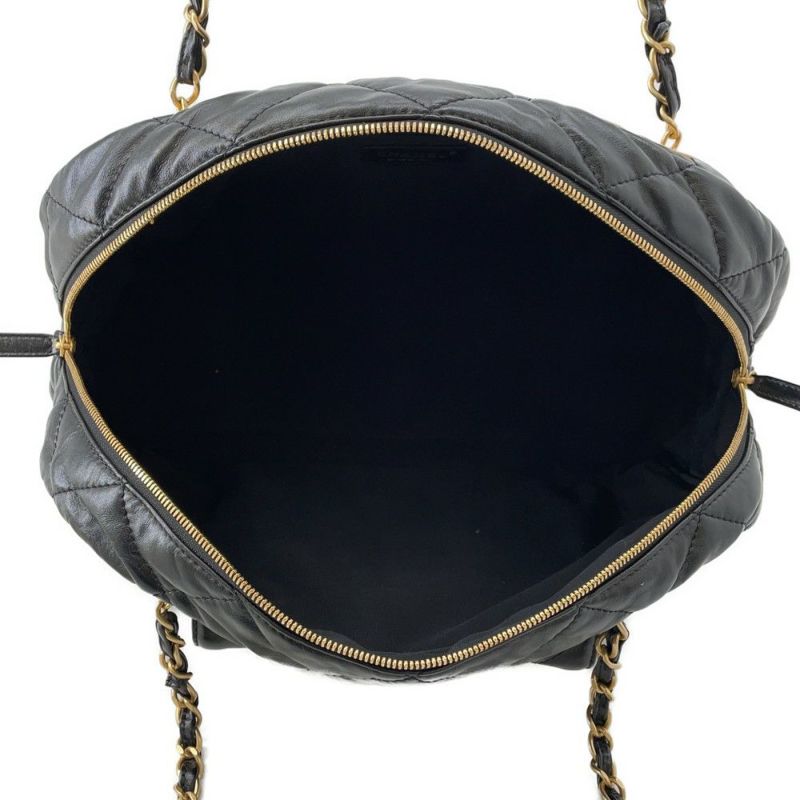 シャネル ショルダーバッグ ココマーク マトラッセ マキシボーリングバッグ カーフレザー AS4812  CHANEL 黒