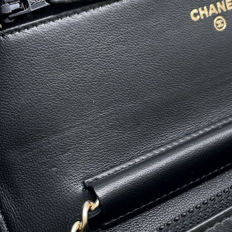 シャネル チェーンウォレット カメリア ココマーク ラムスキン A47421 CHANEL 財布 黒