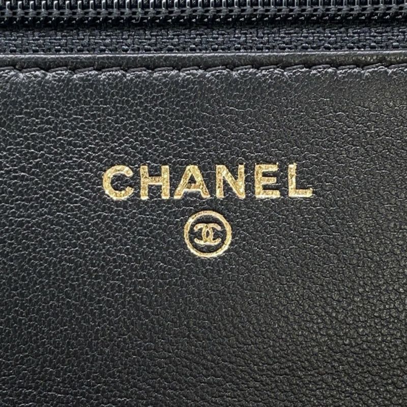 シャネル チェーンウォレット カメリア ココマーク ラムスキン A47421 CHANEL 財布 黒