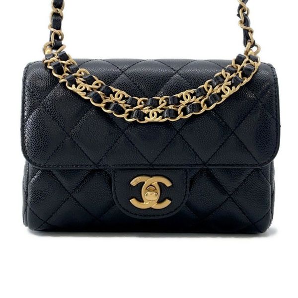 シャネル チェーンショルダーバッグ ココマーク マトラッセ キャビアスキン AS5239 CHANEL ミニ 黒