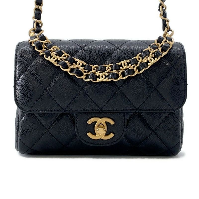 シャネル チェーンショルダーバッグ ココマーク マトラッセ キャビアスキン AS5239 CHANEL ミニ 黒