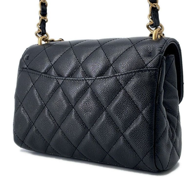 シャネル チェーンショルダーバッグ ココマーク マトラッセ キャビアスキン AS5239 CHANEL ミニ 黒