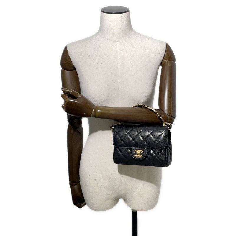 シャネル チェーンショルダーバッグ ココマーク マトラッセ キャビアスキン AS5239 CHANEL ミニ 黒