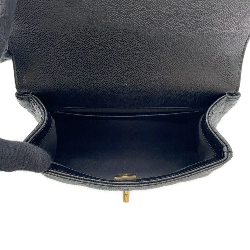 シャネル チェーンショルダーバッグ ココマーク マトラッセ キャビアスキン AS5239 CHANEL ミニ 黒