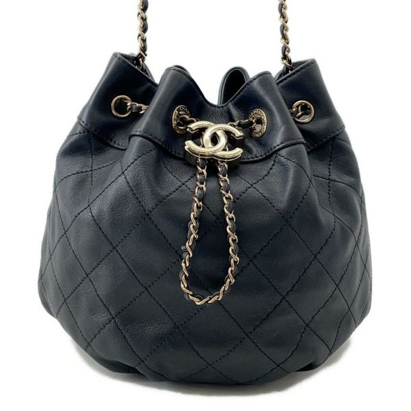 シャネル チェーンショルダーバッグ ココマーク マトラッセ 巾着 ラムスキン AS1439 CHANEL 黒
