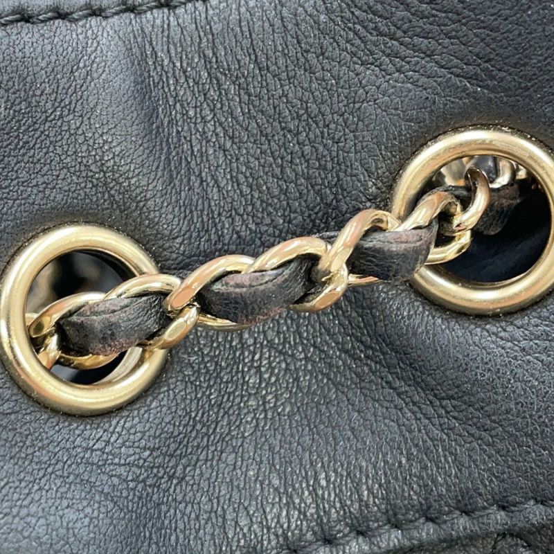 シャネル チェーンショルダーバッグ ココマーク マトラッセ 巾着 ラムスキン AS1439 CHANEL 黒