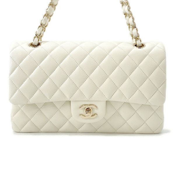 シャネル チェーンショルダーバッグ マトラッセ25 ココマーク ダブルチェーン キャビアスキン A01112 CHANEL 白