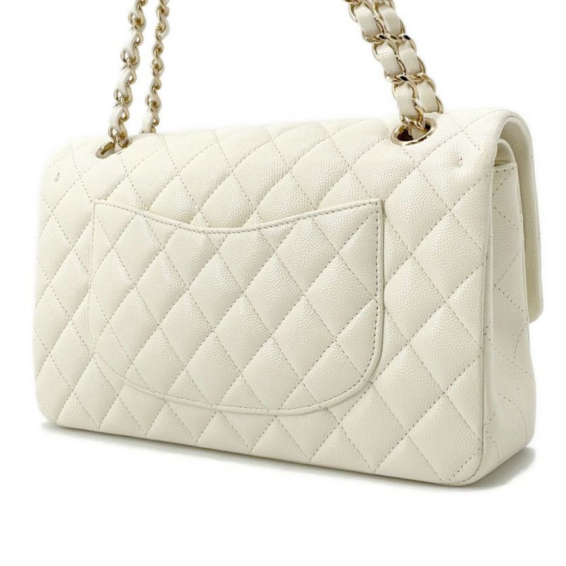 シャネル チェーンショルダーバッグ マトラッセ25 ココマーク ダブルチェーン キャビアスキン A01112 CHANEL 白