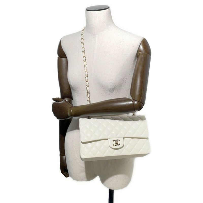 シャネル チェーンショルダーバッグ マトラッセ25 ココマーク ダブルチェーン キャビアスキン A01112 CHANEL 白