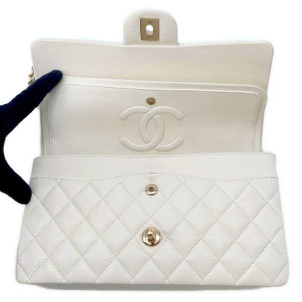 シャネル チェーンショルダーバッグ マトラッセ25 ココマーク ダブルチェーン キャビアスキン A01112 CHANEL 白