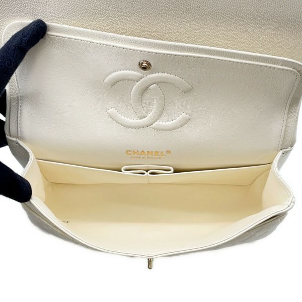 シャネル チェーンショルダーバッグ マトラッセ25 ココマーク ダブルチェーン キャビアスキン A01112 CHANEL 白