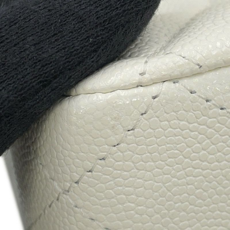 シャネル チェーンショルダーバッグ マトラッセ25 ココマーク ダブルチェーン キャビアスキン A01112 CHANEL 白