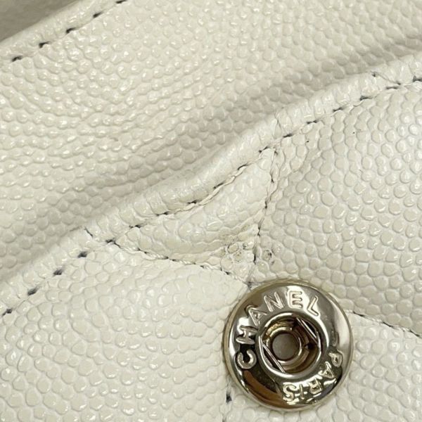 シャネル チェーンショルダーバッグ マトラッセ25 ココマーク ダブルチェーン キャビアスキン A01112 CHANEL 白