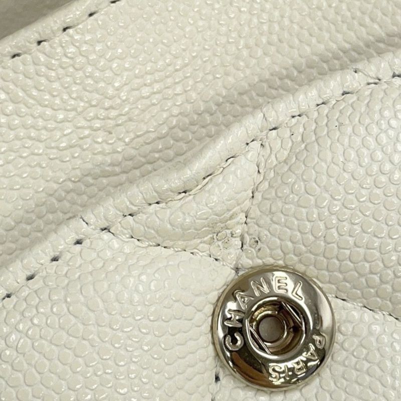 シャネル チェーンショルダーバッグ マトラッセ25 ココマーク ダブルチェーン キャビアスキン A01112 CHANEL 白