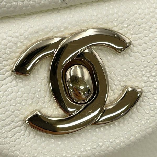 シャネル チェーンショルダーバッグ マトラッセ25 ココマーク ダブルチェーン キャビアスキン A01112 CHANEL 白
