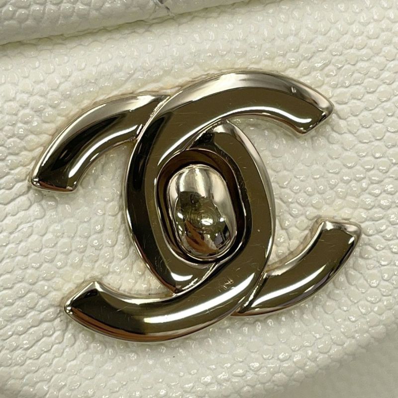 シャネル チェーンショルダーバッグ マトラッセ25 ココマーク ダブルチェーン キャビアスキン A01112 CHANEL 白