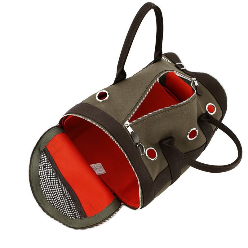 エルメス ドッグキャリーバッグ カーキ/フー/シルバー金具 トワルミリタリー B刻印 HERMES 小型ペットキャリー