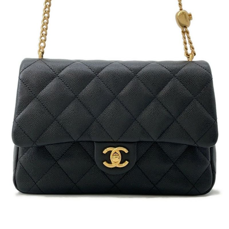 シャネル チェーンショルダーバッグ ココマーク マトラッセ ハート型ココボール キャビアスキン AS3921 CHANEL 黒