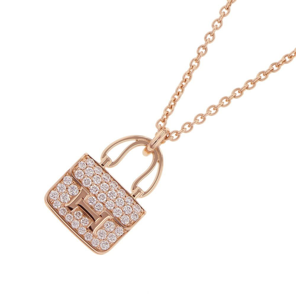 エルメス ネックレス アミュレット コンスタンス ペンダント ダイヤ 43P 計0.44ct K18PGピンクゴールド HERMES Amulettes Constance