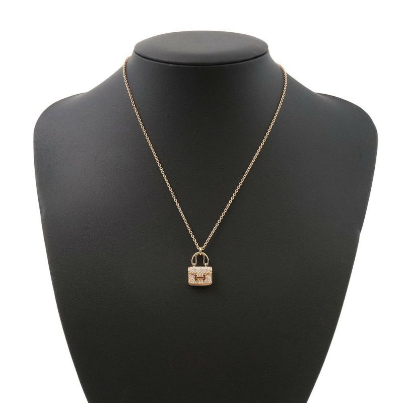エルメス ネックレス アミュレット コンスタンス ペンダント ダイヤ 43P 計0.44ct K18PGピンクゴールド HERMES Amulettes Constance