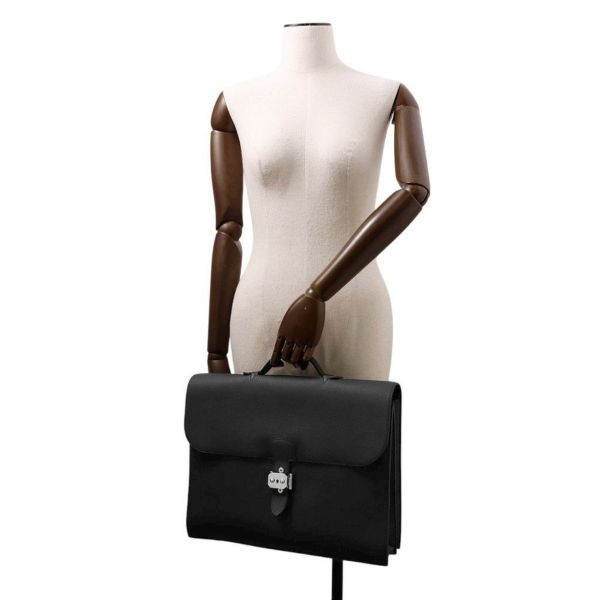 エルメス ビジネスバッグ サックアデペッシュ38 ブラック/シルバー金具 トゴ Y刻印 メンズ 黒