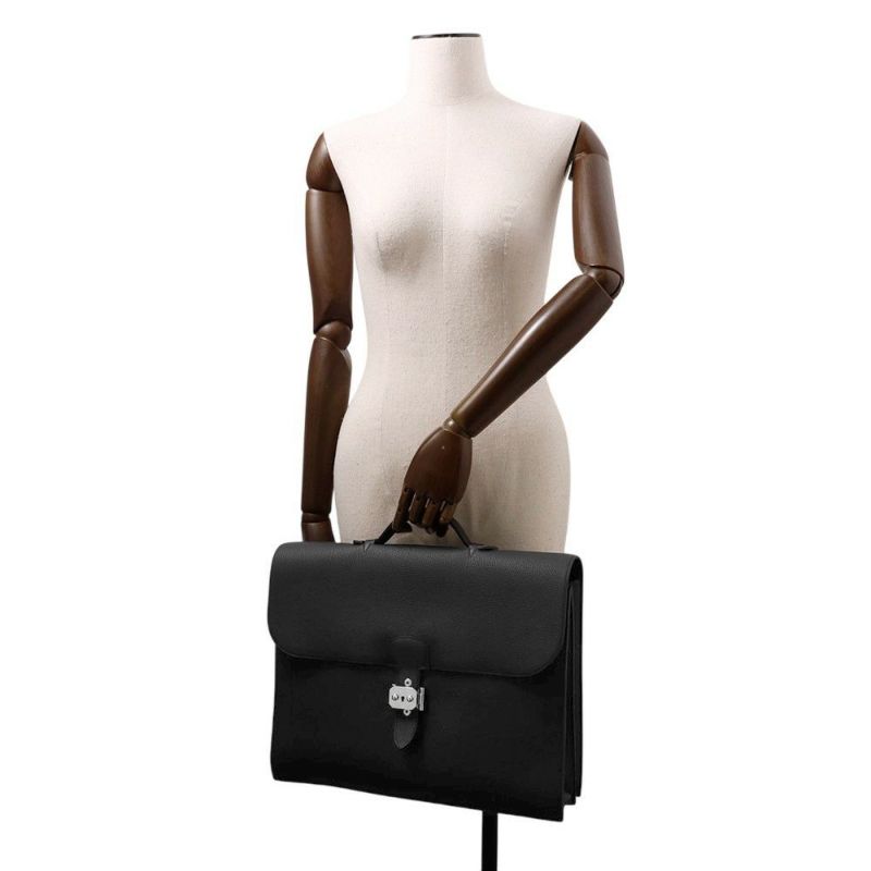 エルメス ビジネスバッグ サックアデペッシュ38 ブラック/シルバー金具 トゴ Y刻印 メンズ 黒