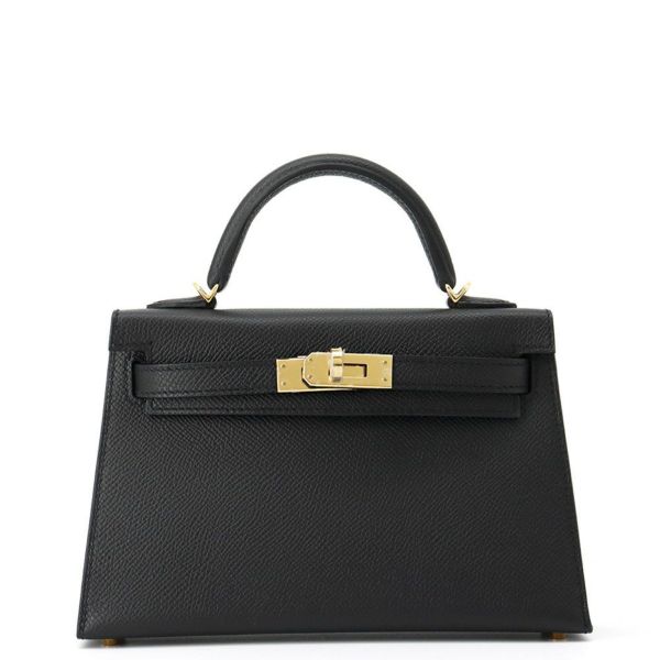 エルメス ハンドバッグ ミニケリー2 外縫い ブラック/ゴールド金具 エプソン K刻印 2wayショルダー 黒
