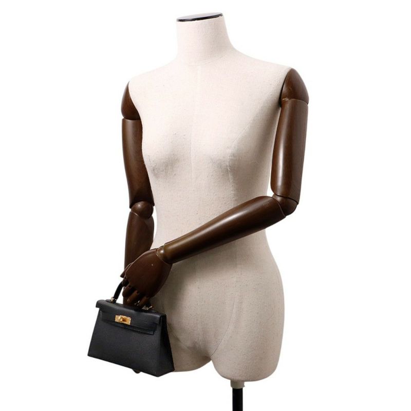 エルメス ハンドバッグ ミニケリー2 外縫い ブラック/ゴールド金具 エプソン K刻印 2wayショルダー 黒