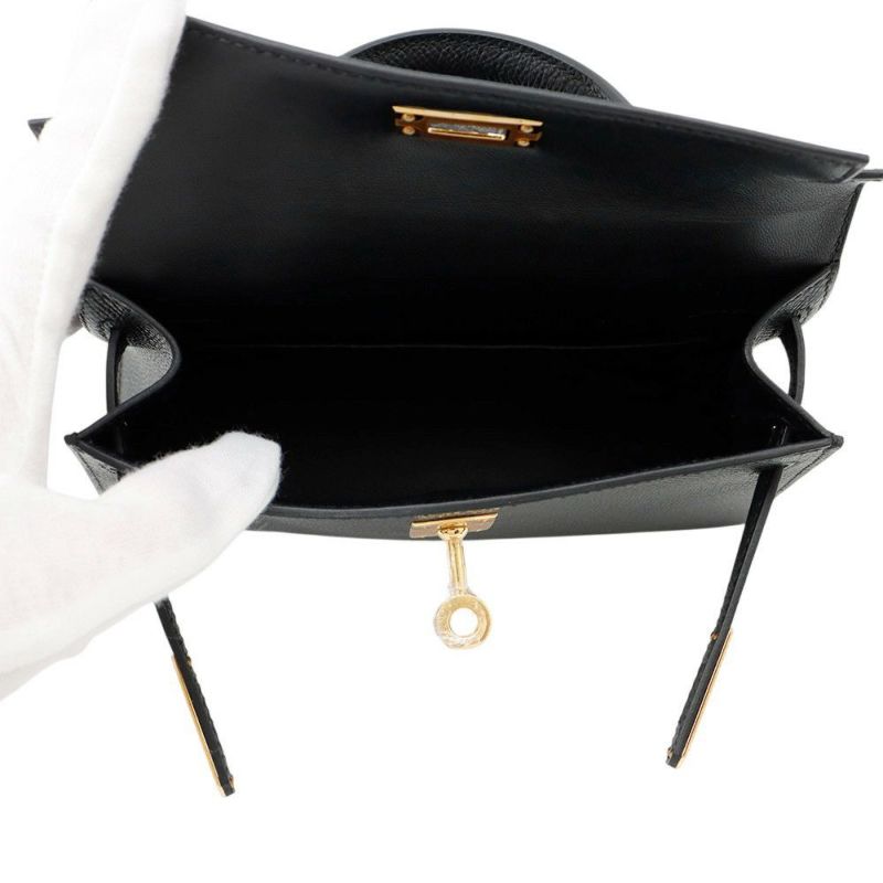 エルメス ハンドバッグ ミニケリー2 外縫い ブラック/ゴールド金具 エプソン K刻印 2wayショルダー 黒