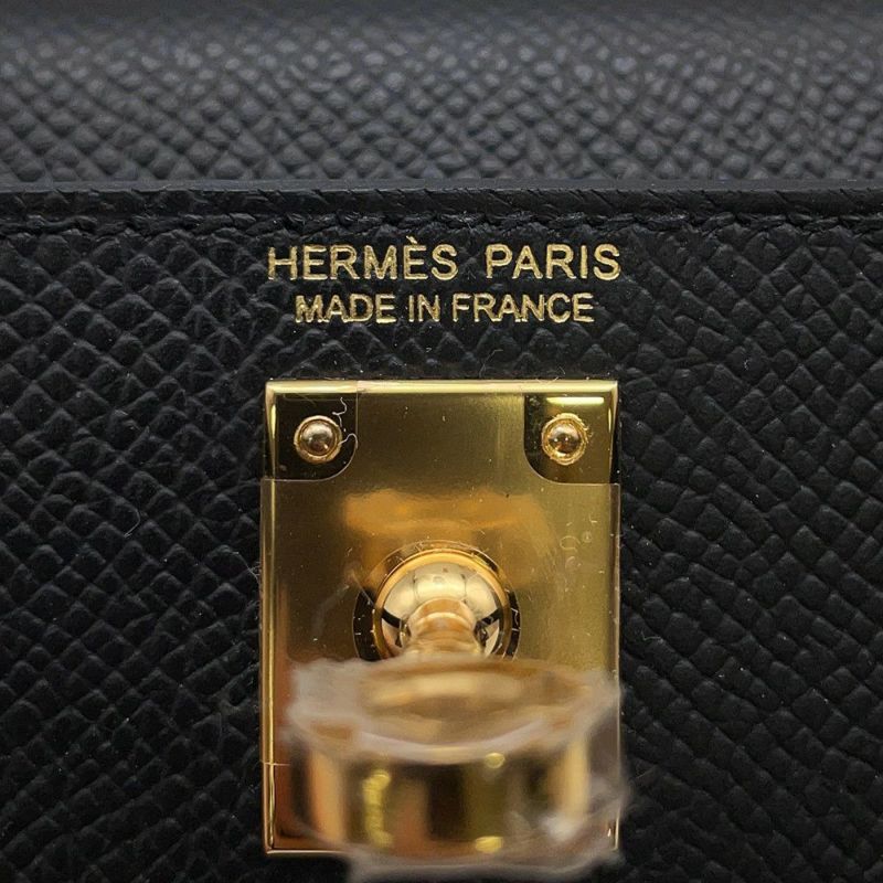 エルメス ハンドバッグ ミニケリー2 外縫い ブラック/ゴールド金具 エプソン K刻印 2wayショルダー 黒