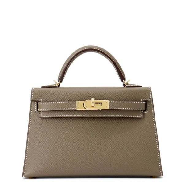 エルメス ハンドバッグ ミニケリー2 外縫い エトゥープ/ゴールド金具 エプソン K刻印 2wayショルダー