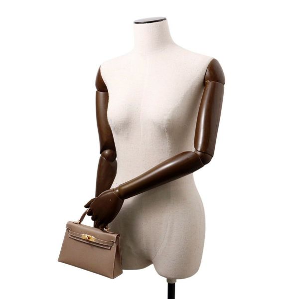 エルメス ハンドバッグ ミニケリー2 外縫い エトゥープ/ゴールド金具 エプソン K刻印 2wayショルダー