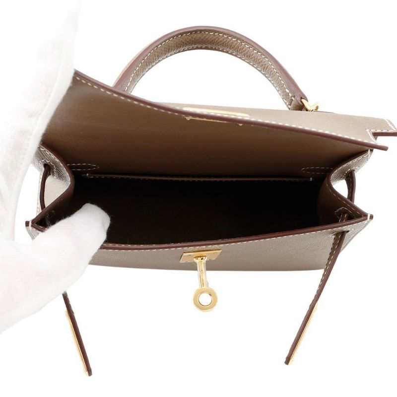 エルメス ハンドバッグ ミニケリー2 外縫い エトゥープ/ゴールド金具 エプソン K刻印 2wayショルダー