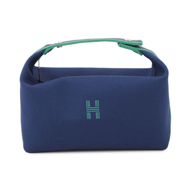 エルメス　ボリードポーチ　ネイビー　GM HERMES エルメス ボリードポーチGM ネイビー コットンキャンバス