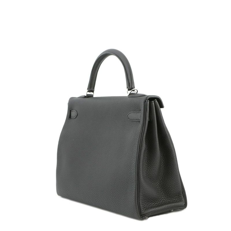 エルメス ハンドバッグ ケリー32 内縫い ブラック/シルバー金具 トゴ U刻印 2wayショルダー 黒