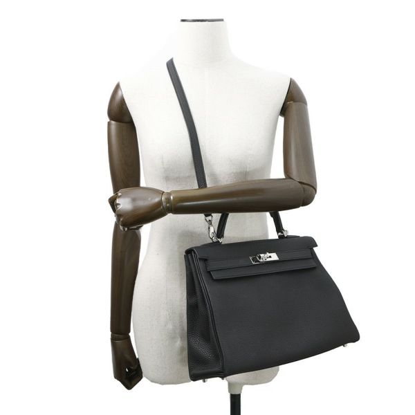 エルメス ハンドバッグ ケリー32 内縫い ブラック/シルバー金具 トゴ U刻印 2wayショルダー 黒